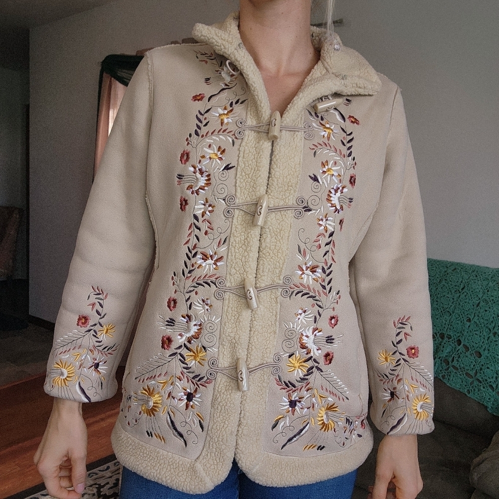 Vintage Panache Penny Lane Embroidered Suede Coat Size Medium